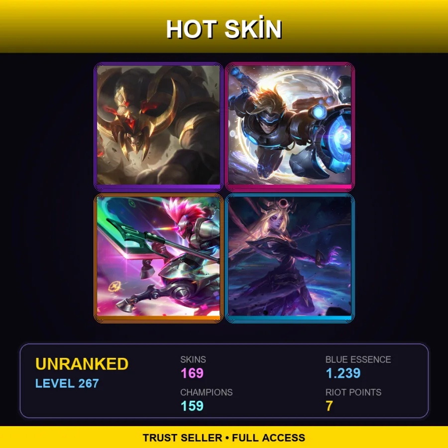 SG | Lv267 | Unranked | 169 Skin | 159 Champ — LoL account