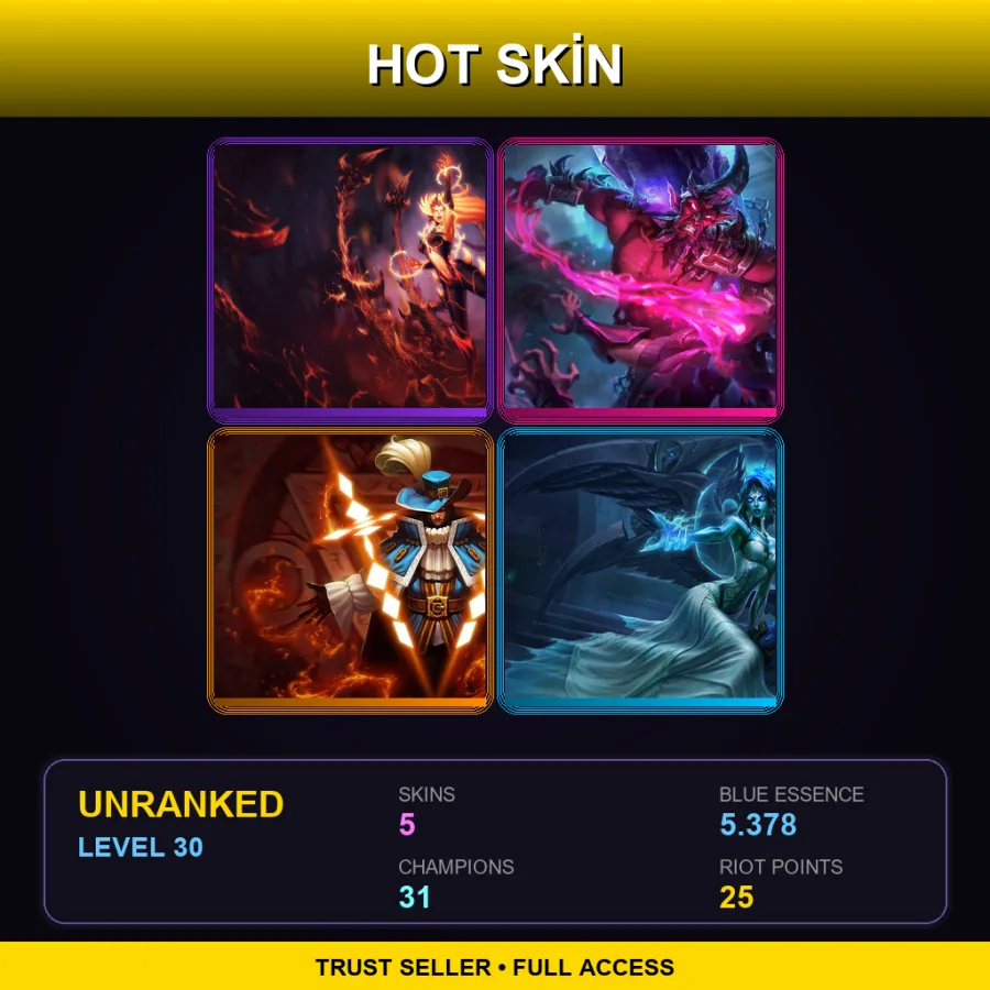 LAN | Wildfire Zyra | Dark Crystal Ryze | Musketeer Twisted Fate | Ghost Bride Morgana | 5 Skin | 31 Champ | Lv30