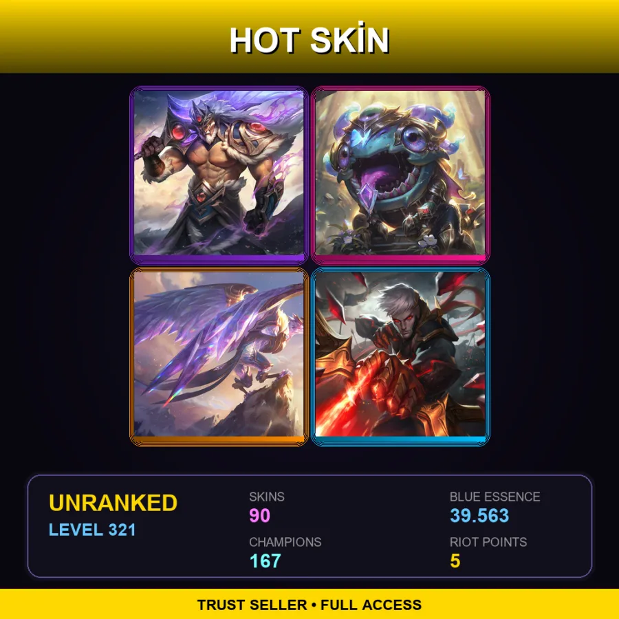 EUNE | Lv321 | Unranked | 90 Skin | 167 Champ — LoL account