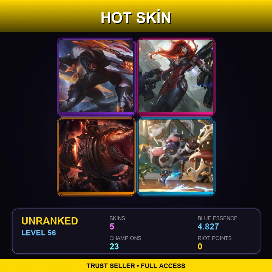 RU | Lv56 | Unranked | 5 Skin | 23 Champ — LoL account