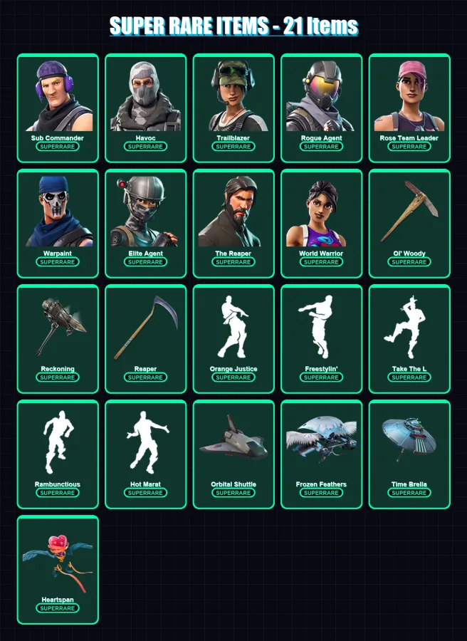 [PC/XBOX/PSN] | Sub Commander | Havoc | Trailblazer | Rogue Agent | Rose Team Leader | 109 skin | 88 pickaxe | 93 emote | 99 glider | Lv1152