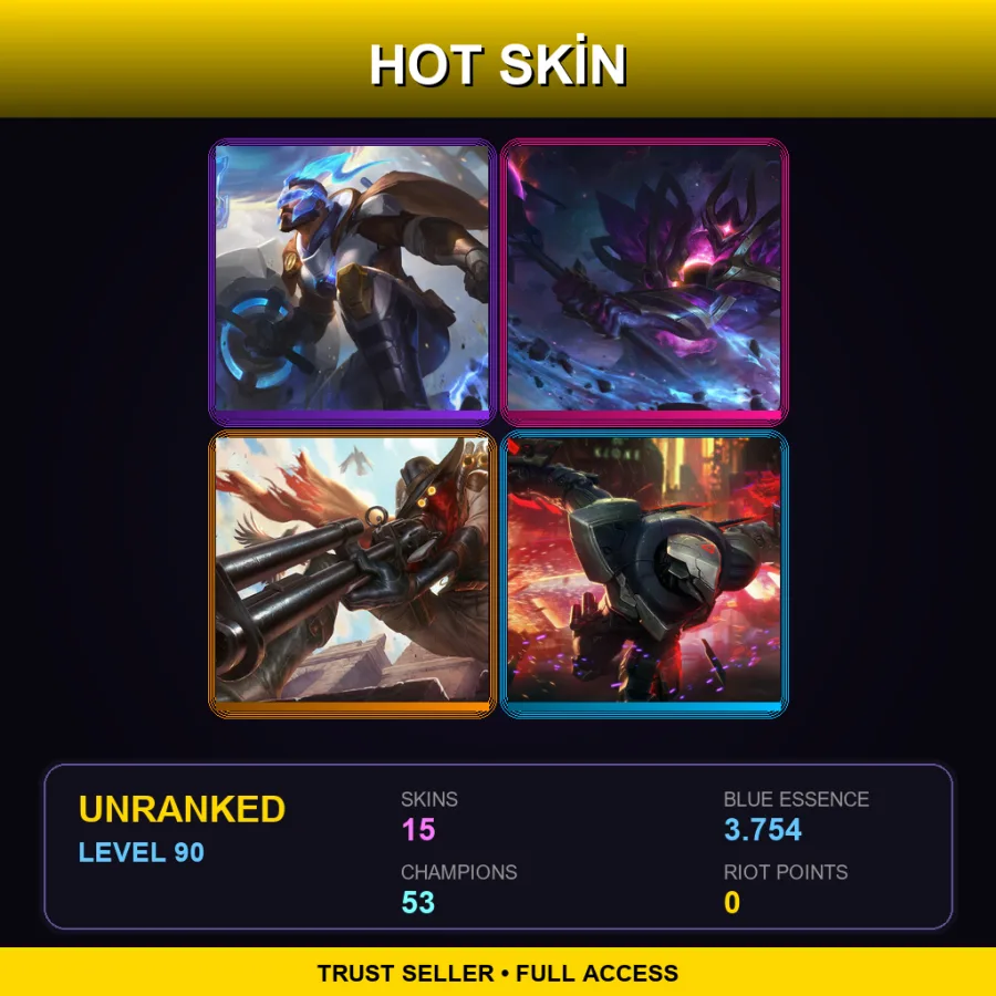 ME | Lv90 | Unranked | 15 Skin | 53 Champ — LoL account