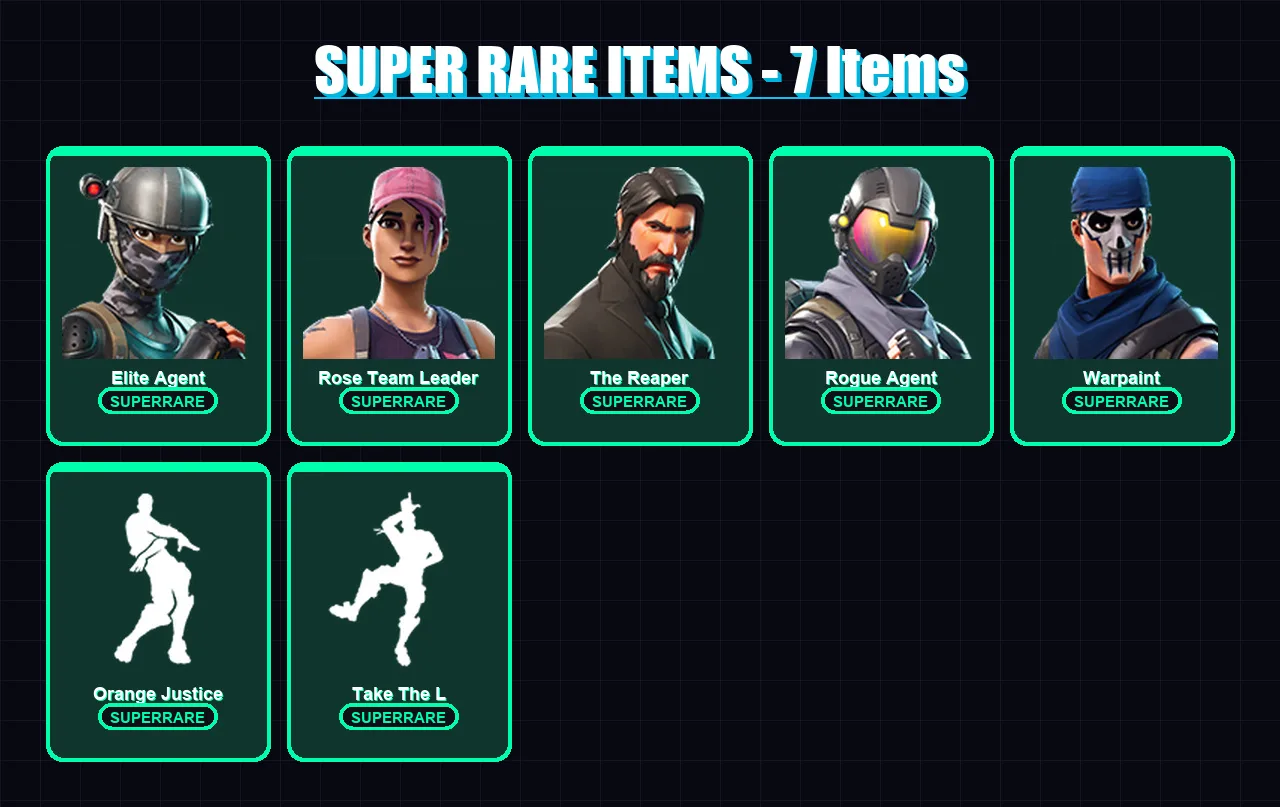 [PC/XBOX/PSN] | Elite Agent | Rose Team Leader | The Reaper | Rogue Agent | Warpaint | 12 skin | 8 pickaxe | 15 emote | 14 glider | Lv181