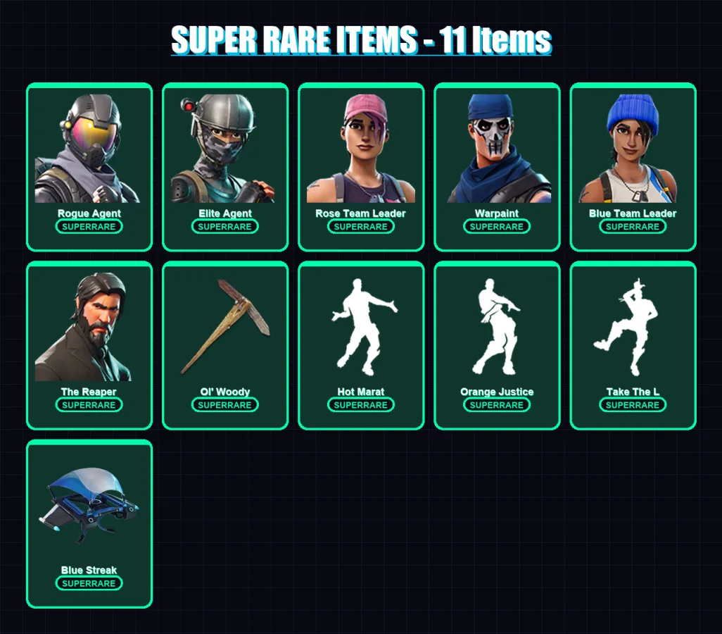 [PC/XBOX/PSN] | Rogue Agent | Elite Agent | Rose Team Leader | Warpaint | Blue Team Leader | 31 skin | 17 pickaxe | 34 emote | 27 glider | Lv390