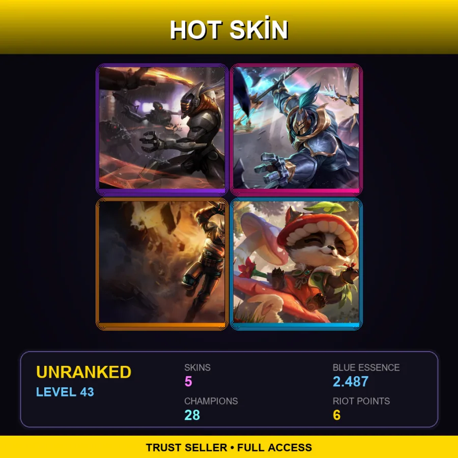 SG | Lv43 | Unranked | 5 Skin | 28 Champ — LoL account