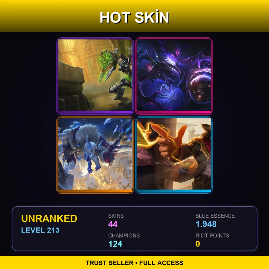 EUNE | Lv213 | Unranked | 44 Skin | 124 Champ