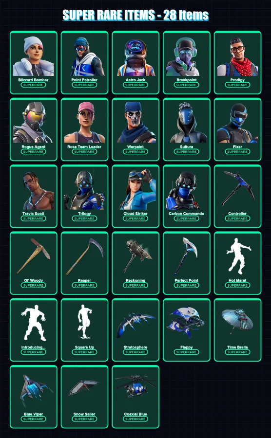 [PC] | Blizzard Bomber | Point Patroller | Astro Jack | Breakpoint | Prodigy | 185 skin | 163 pickaxe | 137 emote | 144 glider | Lv2002