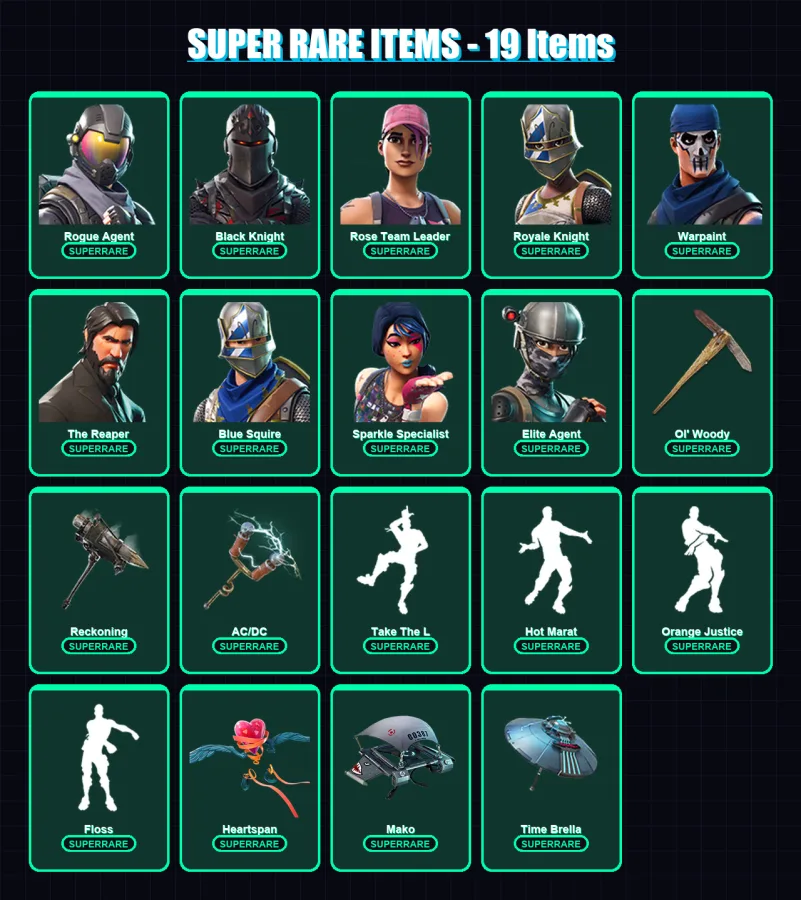 [PC/PSN] | Rogue Agent | Black Knight | Rose Team Leader | Royale Knight | Warpaint | 72 skin | 76 pickaxe | 75 emote | 76 glider | Lv1255