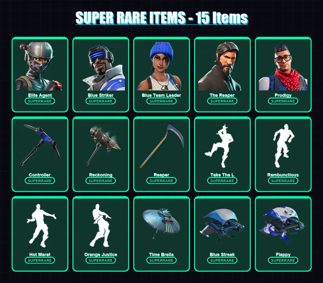 [PS4/PS5/XBOX/PC] | Elite Agent | Blue Striker | Blue Team Leader | The Reaper | Prodigy | 63 skin | 53 pickaxe | 71 emote | 63 glider | Lv968