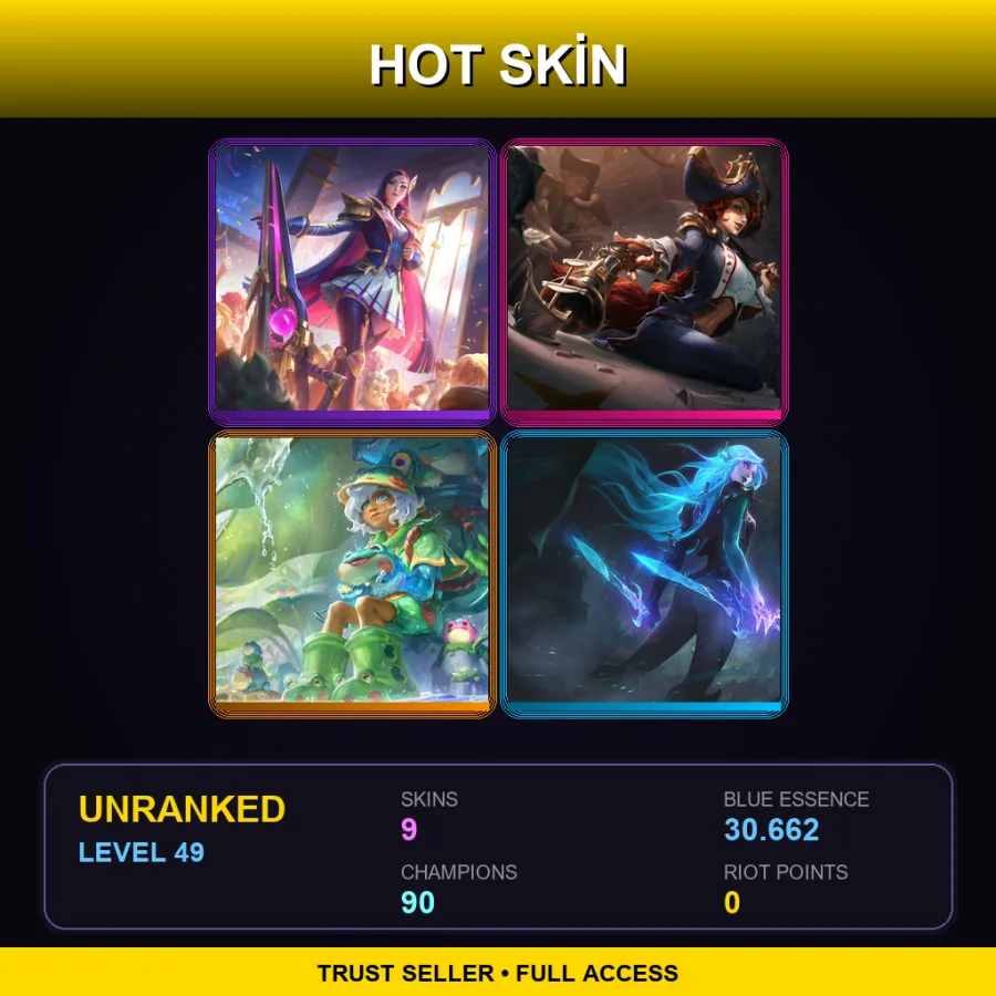 TR | Lv49 | Unranked | 9 Skin | 90 Champ