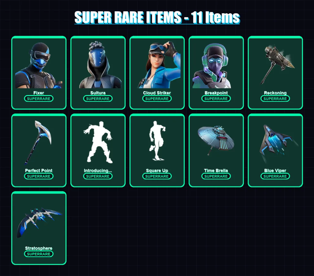 [PS4/PS5/XBOX/PC] | Fixer | Sultura | Cloud Striker | Breakpoint | The Ice King | 117 skin | 131 pickaxe | 111 emote | 122 glider | Lv1884