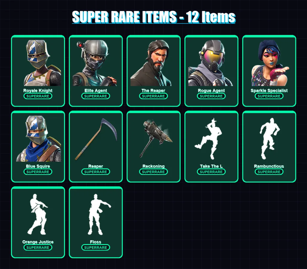 [PS4/PS5/XBOX/PC] | Royale Knight | Elite Agent | The Reaper | Rogue Agent | Sparkle Specialist | 70 skin | 68 pickaxe | 94 emote | 83 glider | Lv13