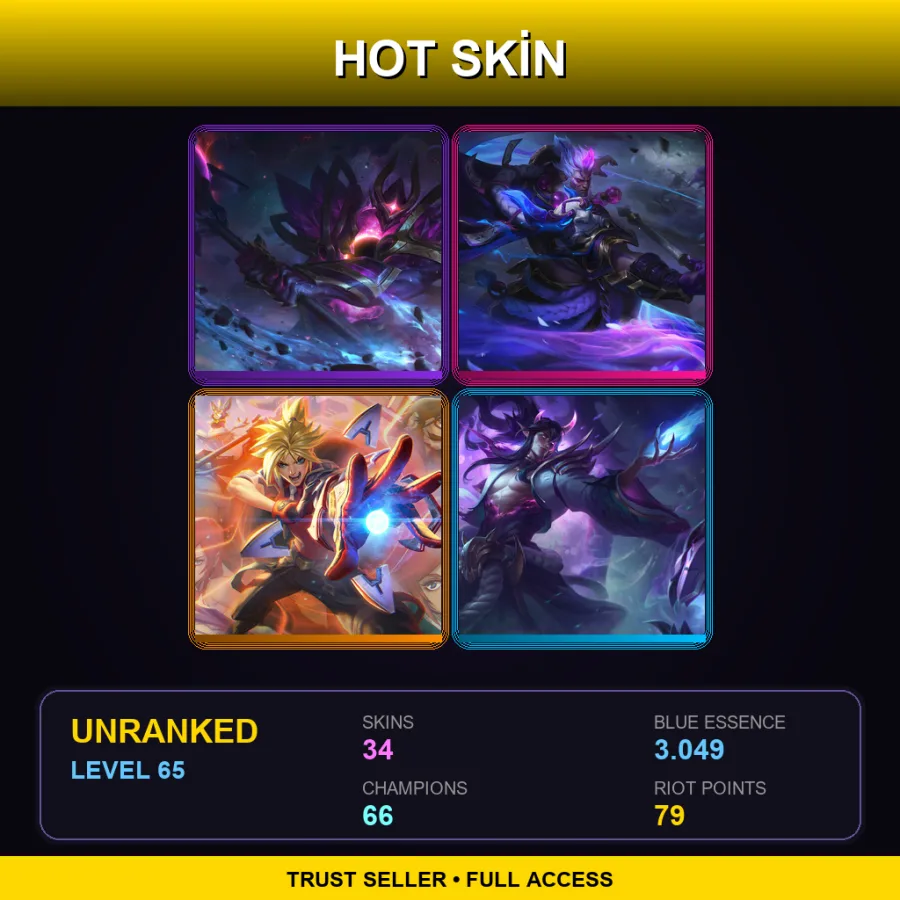 EUW | Lv65 | Unranked | 34 Skin | 66 Champ — LoL account