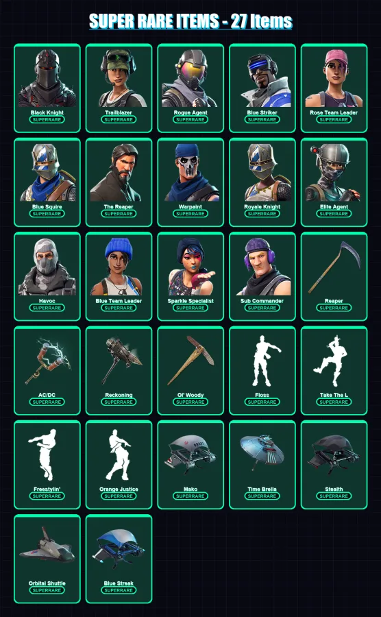 [PC/XBOX/PSN] | Black Knight | Trailblazer | Rogue Agent | Blue Striker | Rose Team Leader | 142 skin | 128 pickaxe | 160 emote | 111 glider | Lv166