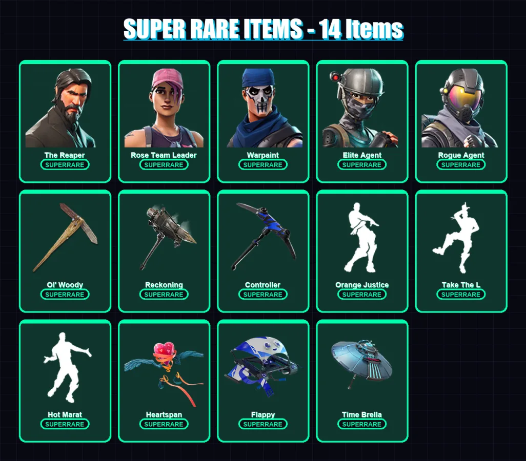 [PC/XBOX] | The Reaper | Rose Team Leader | Warpaint | Elite Agent | Rogue Agent | 114 skin | 108 pickaxe | 112 emote | 106 glider | Lv1373 — Fortnite account