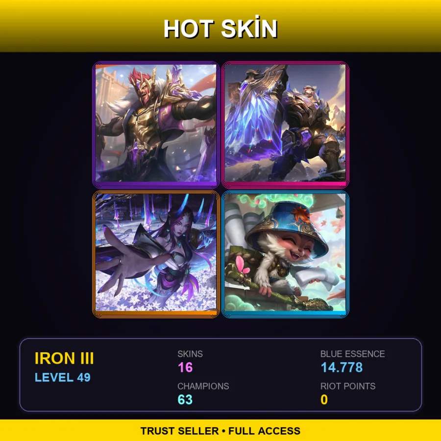 EUW | Lv49 | Iron III | 16 Skin | 63 Champ — LoL account