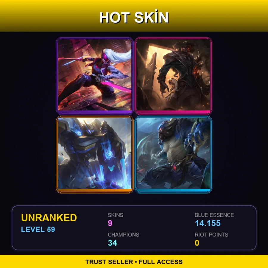 LAS | Lv59 | Unranked | 9 Skin | 34 Champ — LoL account