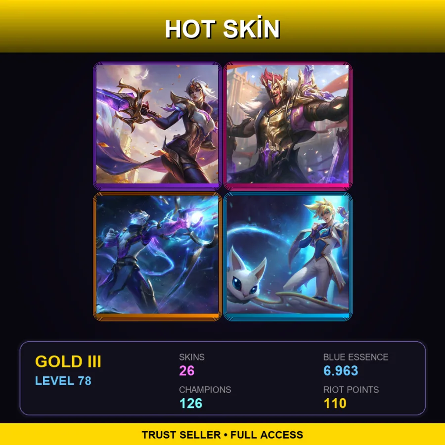 EUW | Lv78 | Gold III | 26 Skin | 126 Champ