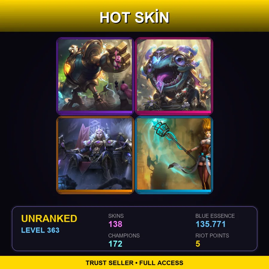 TR | Lv363 | Unranked | 138 Skin | 172 Champ — Gun Goddess Miss Fortune