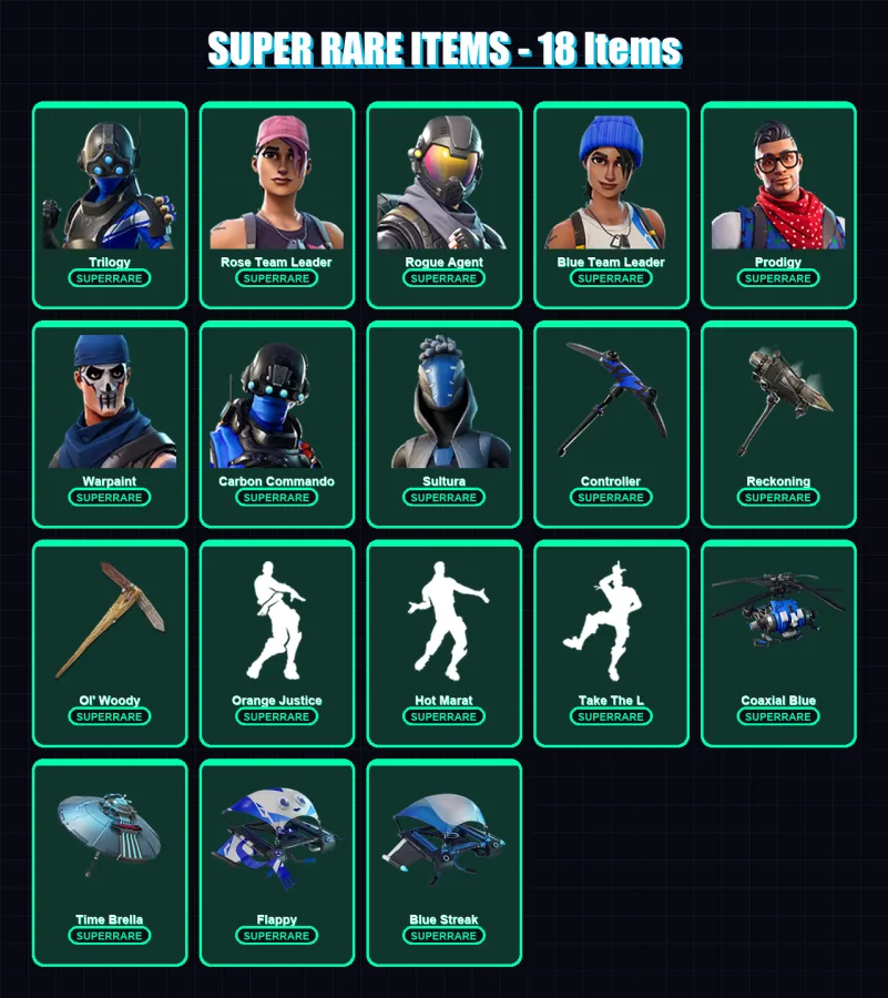 [PS4/PS5/XBOX/PC] | Trilogy | Rose Team Leader | Rogue Agent | Blue Team Leader | Prodigy | 25 skin | 42 pickaxe | 47 emote | 51 glider | Lv639