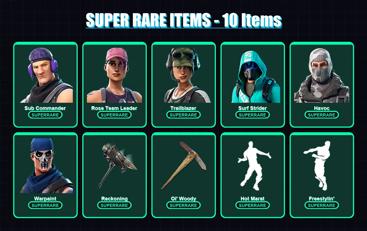 [PC/PSN] | Sub Commander | Rose Team Leader | Trailblazer | Surf Strider | Havoc | 44 skin | 37 pickaxe | 47 emote | 42 glider | Lv443