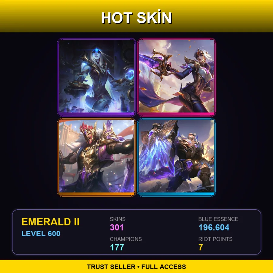 EUW | Lv600 | Emerald II | 301 Skin | 177 Champ — LoL account