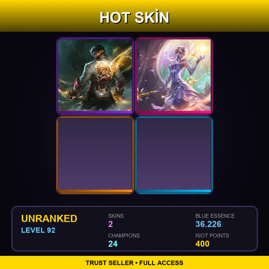 EUW | Lv92 | Unranked | 2 Skin | 24 Champ — LoL account