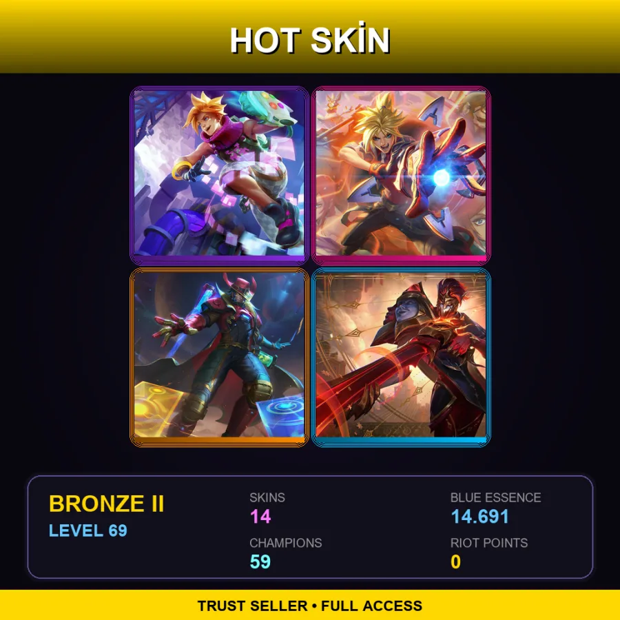 EUW | Arcade Ezreal | Battle Academia Ezreal | Odyssey Twisted Fate | Arcana Jhin | 14 Skin | 59 Champ | Bronze II | Lv69