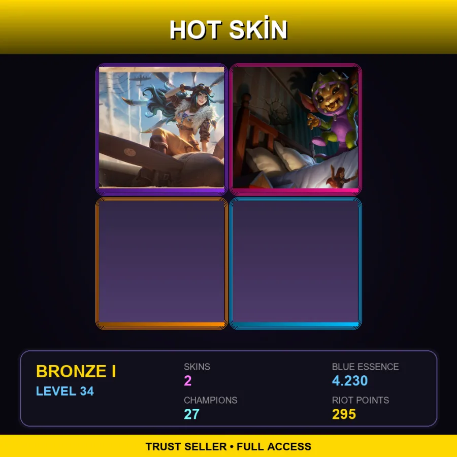 EUW | Lv34 | Bronze I | 2 Skin | 27 Champ — LoL account
