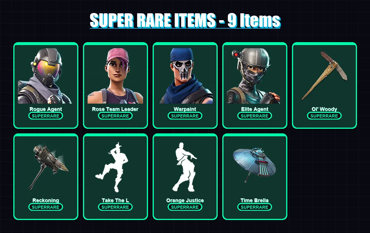 [PC/XBOX/PSN] | Rogue Agent | Rose Team Leader | Warpaint | Elite Agent | Raven | 97 skin | 96 pickaxe | 83 emote | 94 glider | Lv1177 — Fortnite account