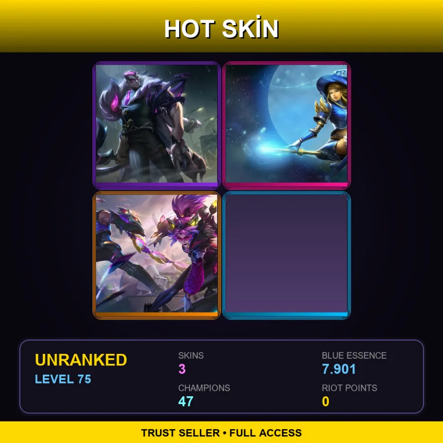 TR | Crime City Nightmare Darius | Sorceress Lux | Battle Bat Vayne | 3 Skin | 47 Champ | Lv75