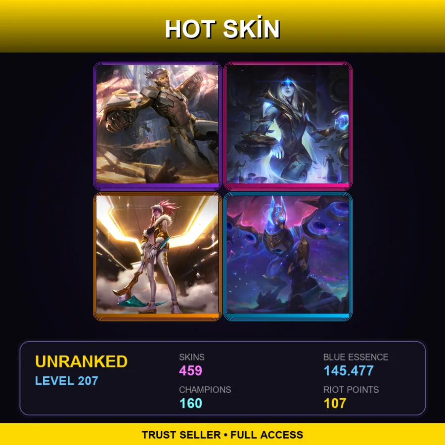 EUNE | Lv207 | Unranked | 459 Skin | 160 Champ