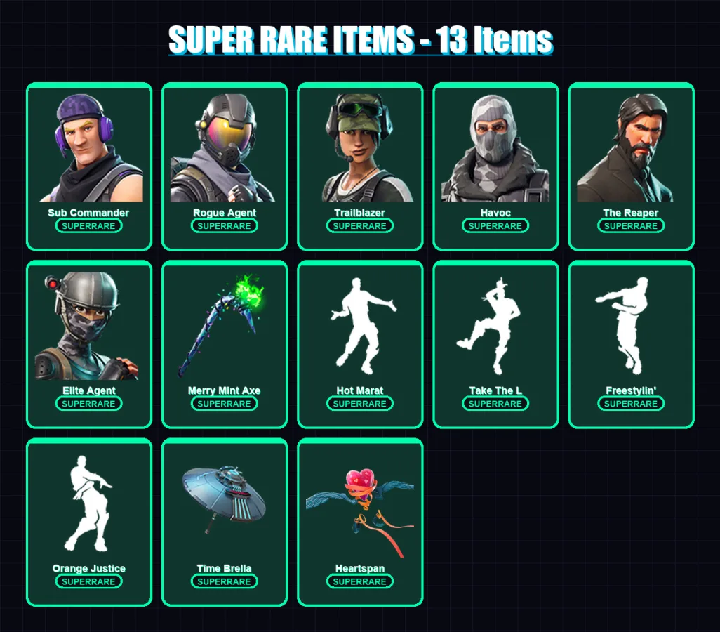 [PC/XBOX/PSN] | Sub Commander | Rogue Agent | Trailblazer | Havoc | The Reaper | 110 skin | 96 pickaxe | 79 emote | 90 glider | Lv1522
