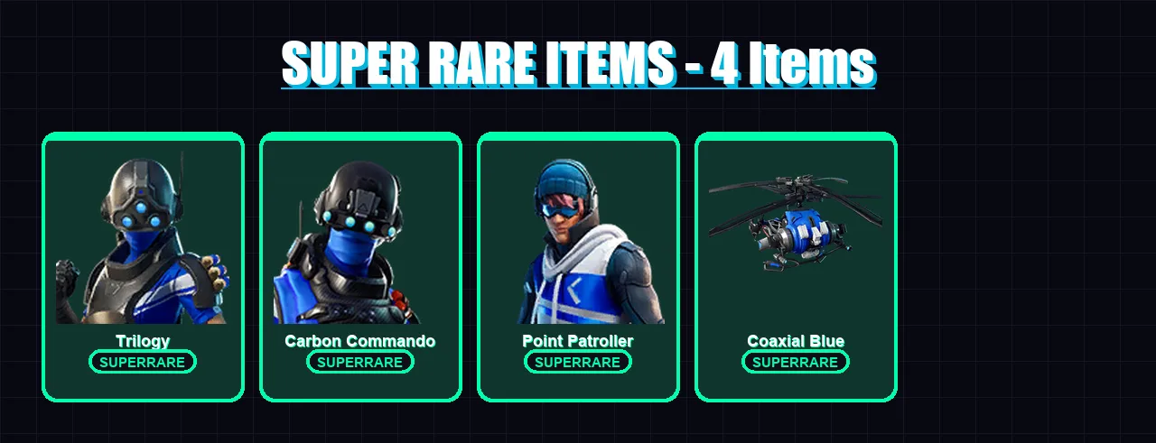 [PS4/PS5/XBOX/PC] | Trilogy | Carbon Commando | Point Patroller | Yulejacket | Katalina | 18 skin | 65 pickaxe | 39 emote | 45 glider | Lv926