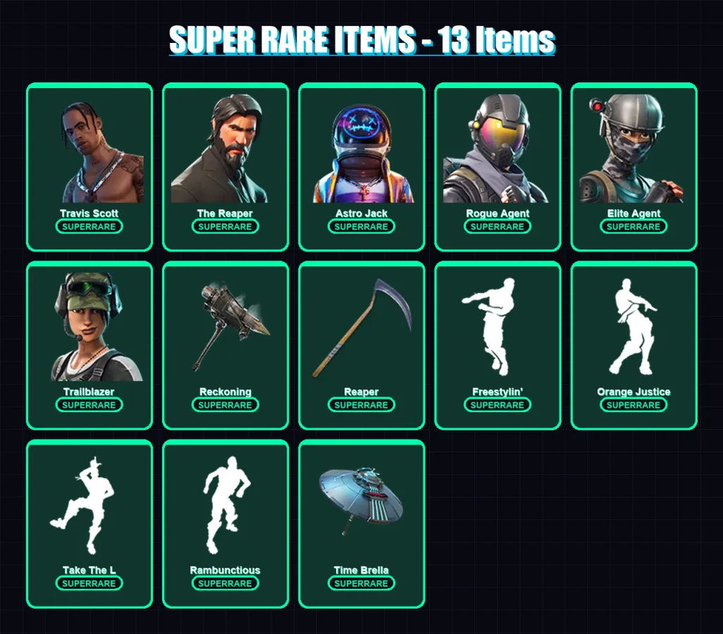 [PC/PSN] | Travis Scott | The Reaper | Astro Jack | Rogue Agent | Elite Agent | 122 skin | 123 pickaxe | 136 emote | 111 glider | Lv1823