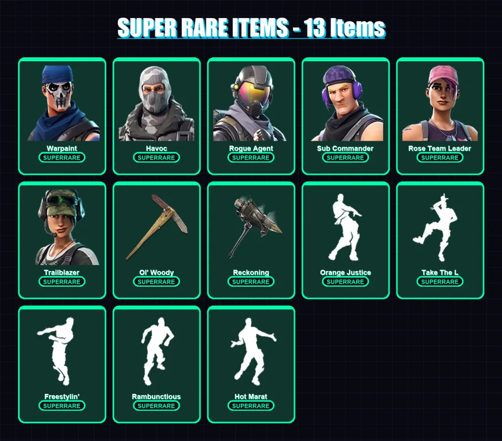 [PC/XBOX/PSN] | Warpaint | Havoc | Rogue Agent | Sub Commander | Rose Team Leader | 78 skin | 47 pickaxe | 92 emote | 53 glider | Lv574