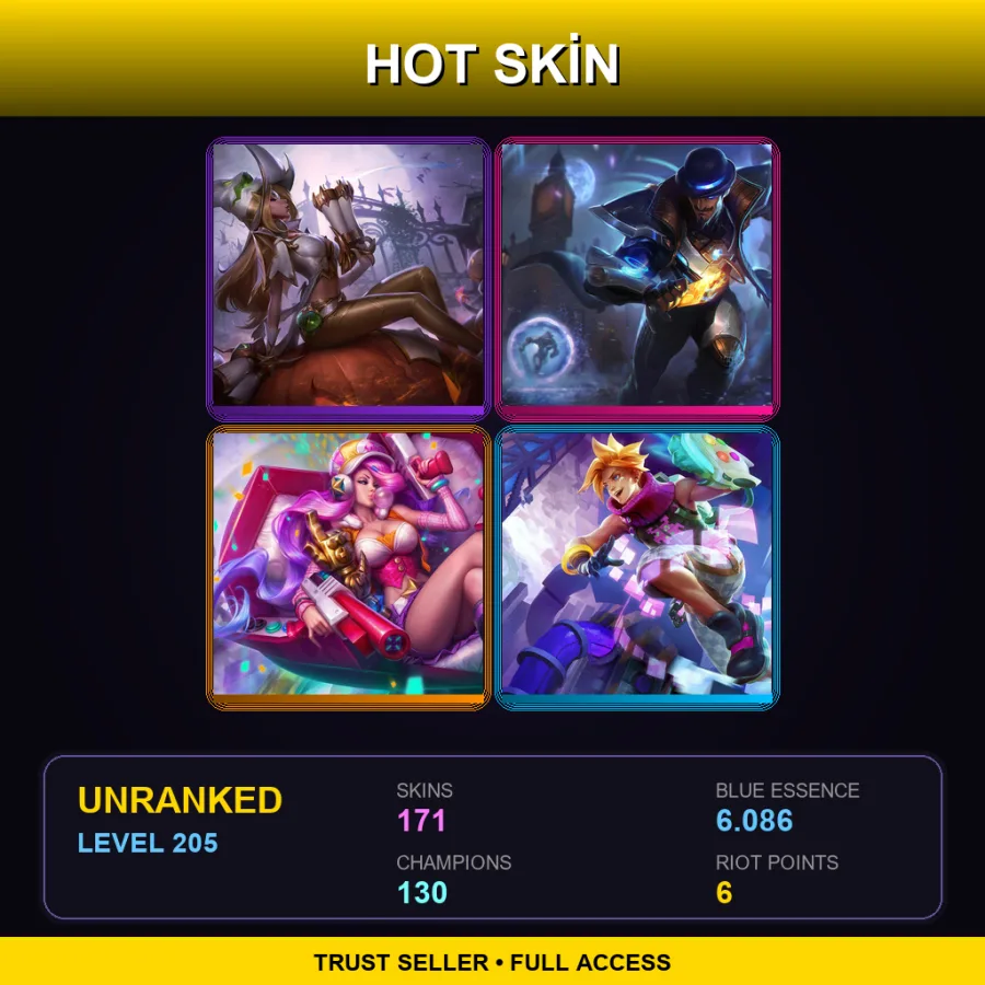 NA | Lv205 | Unranked | 171 Skin | 130 Champ