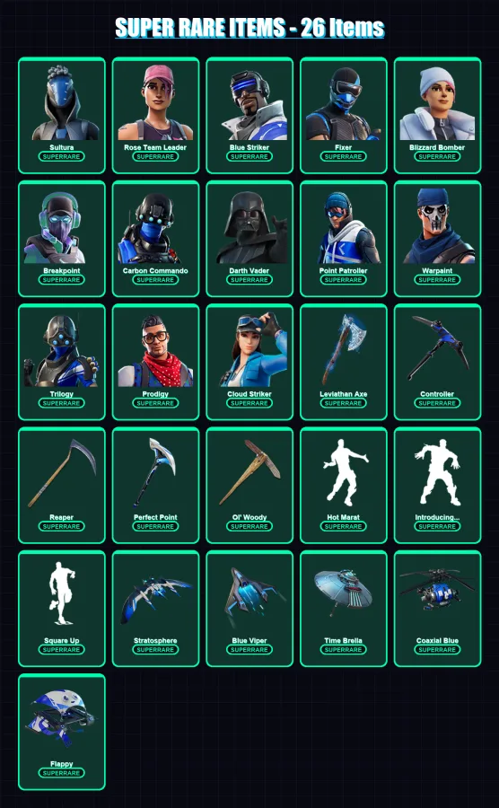 [PC] | Sultura | Rose Team Leader | Blue Striker | Fixer | Blizzard Bomber | 244 skin | 287 pickaxe | 213 emote | 204 glider | Lv3481