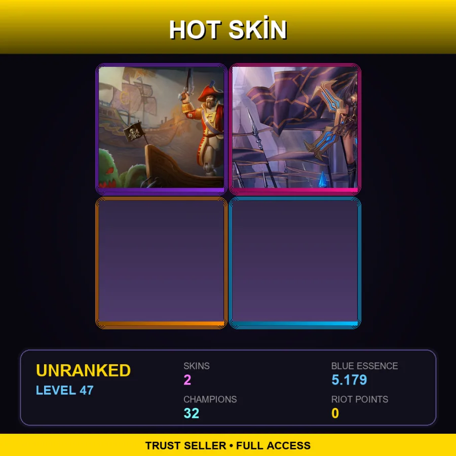 LAN | Toy Soldier Gangplank | Warrior Princess Sivir | 2 Skin | 32 Champ | Lv47