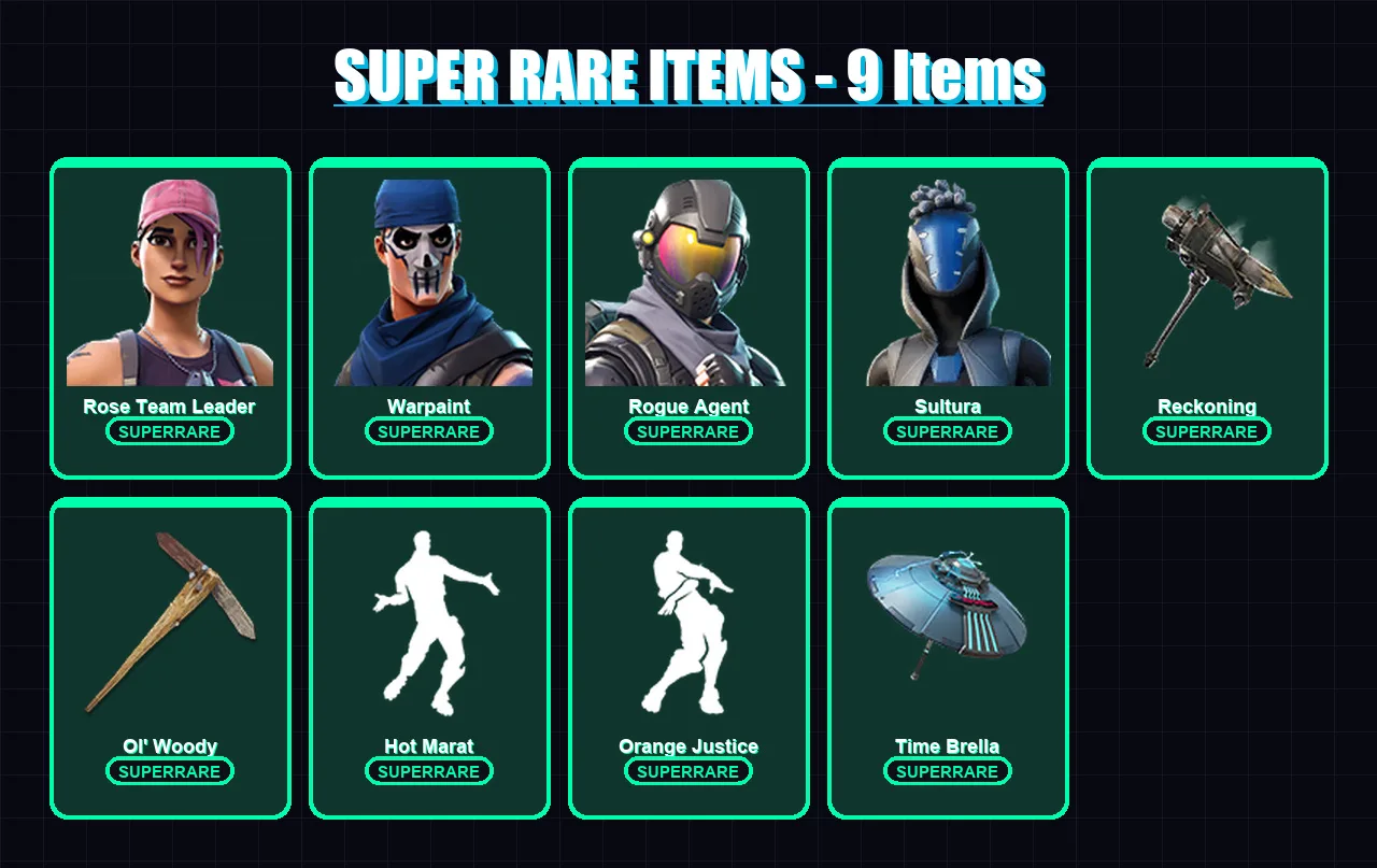 [PS4/PS5/XBOX/PC] | Rose Team Leader | Warpaint | Rogue Agent | Sultura | Ragnarok | 129 skin | 146 pickaxe | 120 emote | 125 glider | Lv1702