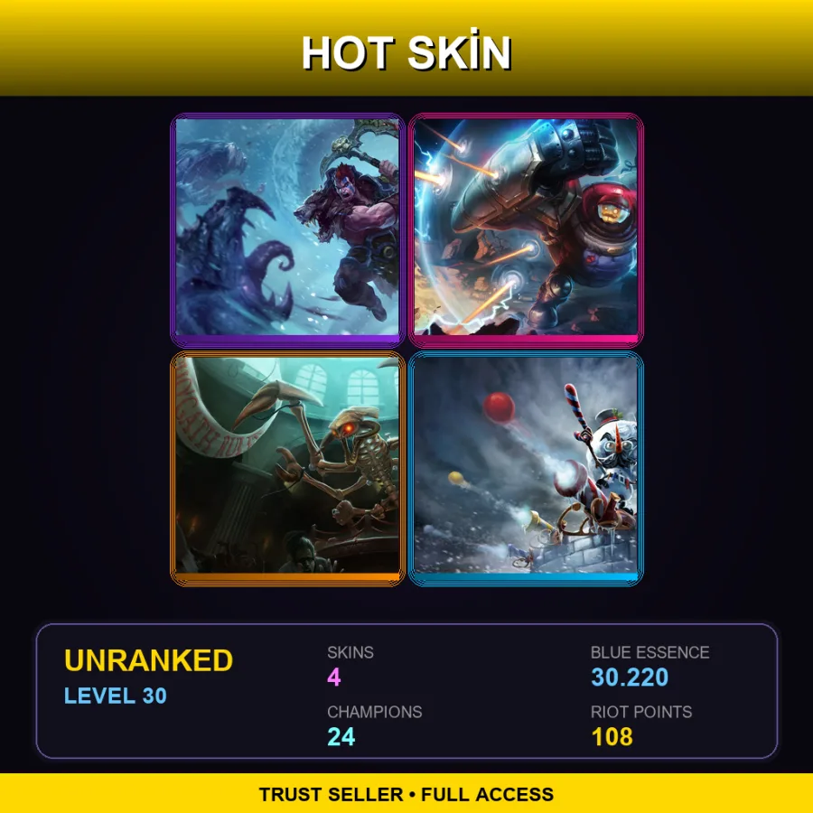 EUNE | Lv30 | Unranked | 4 Skin | 24 Champ — LoL account