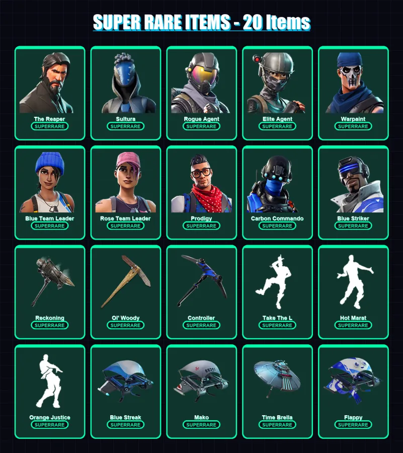 [PC/XBOX] | The Reaper | Sultura | Rogue Agent | Elite Agent | Warpaint | 69 skin | 82 pickaxe | 76 emote | 85 glider | Lv1521 — Fortnite account