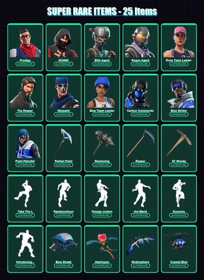 [PC/XBOX] | Prodigy | IKONIK | Elite Agent | Rogue Agent | Rose Team Leader | 109 skin | 81 pickaxe | 101 emote | 72 glider | Lv812