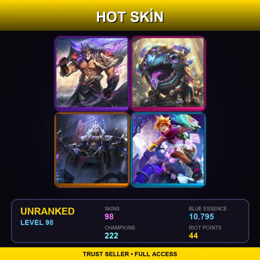 EUW | Lv98 | Unranked | 98 Skin | 222 Champ
