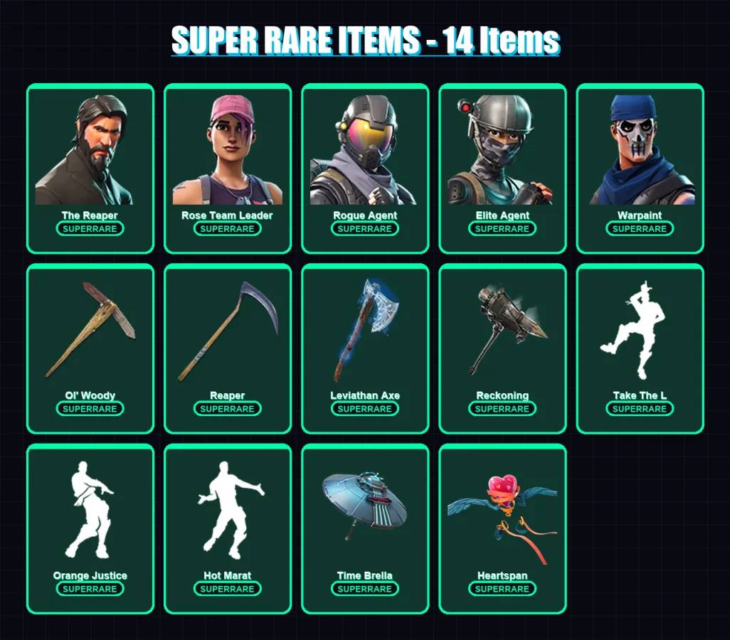 [PS4/PS5/PC] | The Reaper | Rose Team Leader | Rogue Agent | Elite Agent | Warpaint | 75 skin | 83 pickaxe | 95 emote | 73 glider | Lv1005