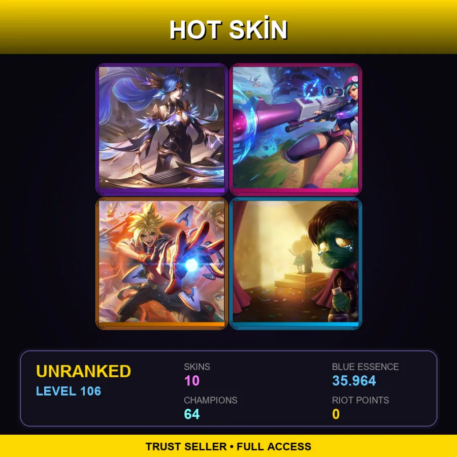 VN | Lv106 | Unranked | 10 Skin | 64 Champ — Arcade Caitlyn