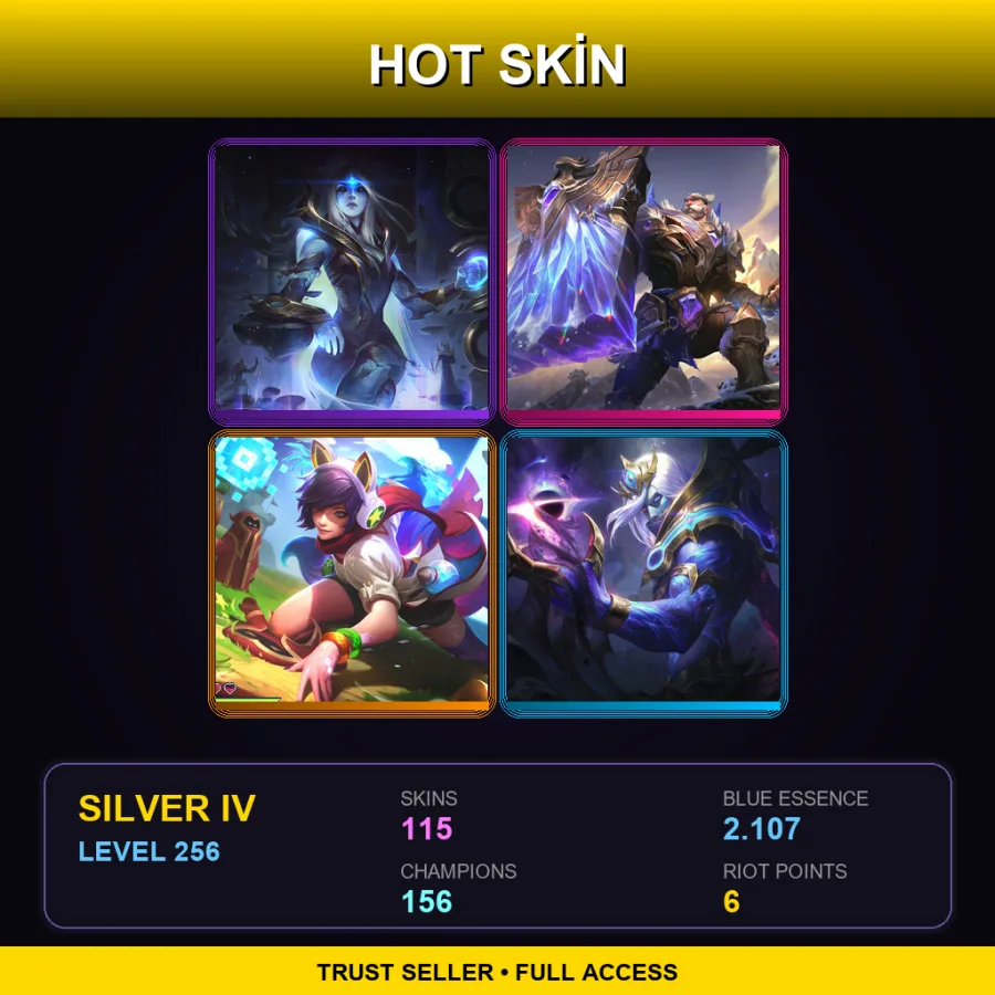 EUW | Cosmic Queen Ashe | Victorious Braum | Arcade Ahri | Cosmic Devourer Vladimir | 115 Skin | 156 Champ | Silver IV | Lv256