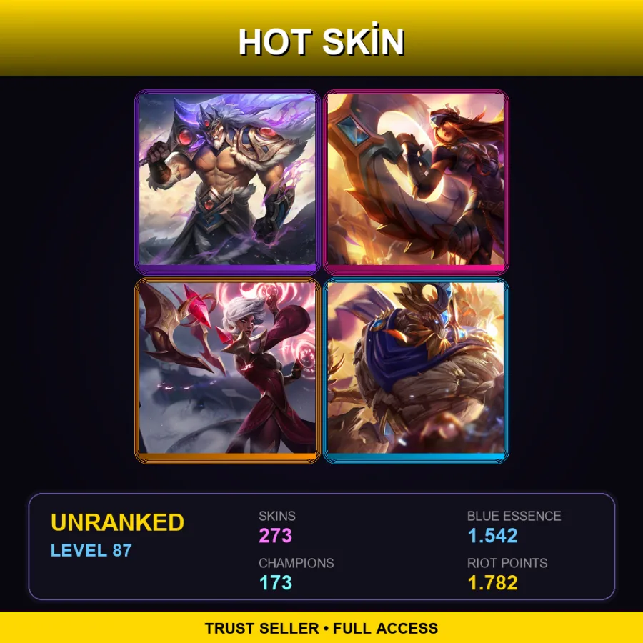EUW | Lv87 | Unranked | 273 Skin | 173 Champ — LoL account