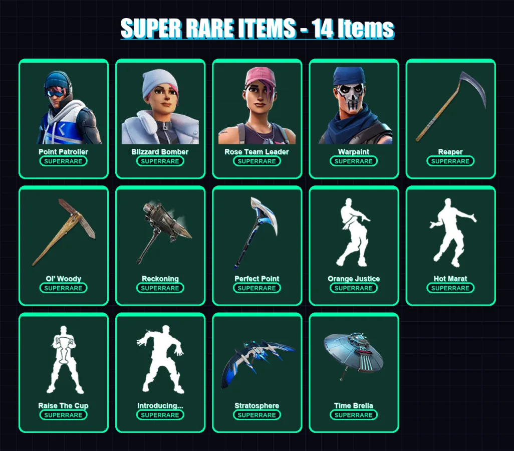 [PC/XBOX] | Point Patroller | Blizzard Bomber | Rose Team Leader | Warpaint | The Ice King | 202 skin | 219 pickaxe | 164 emote | 190 glider | Lv362