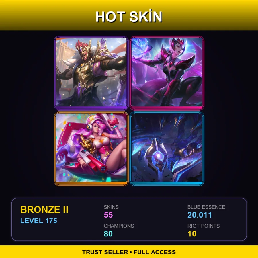 EUW | Victorious Draven | Challenger Ahri | Arcade Miss Fortune | Cosmic Sting Skarner | 55 Skin | 80 Champ | Bronze II | Lv175